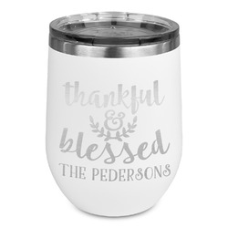 Thankful & Blessed Stemless Stainless Steel Wine Tumbler - White - Single Sided (Personalized)