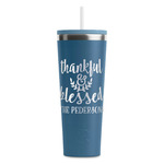 Thankful & Blessed RTIC Everyday Tumbler with Straw - 28oz - Steel Blue - Double-Sided (Personalized)