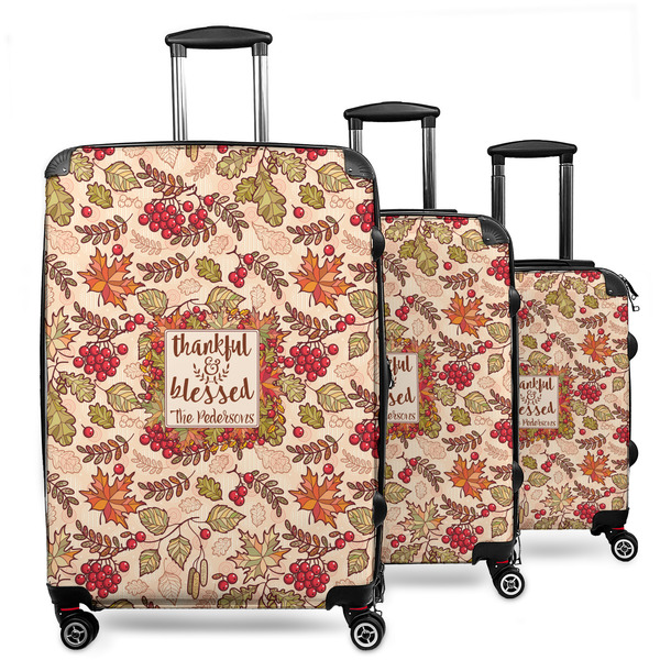 Custom Thankful & Blessed 3 Piece Luggage Set - 20" Carry On, 24" Medium Checked, 28" Large Checked (Personalized)