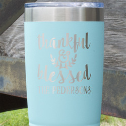 Thankful & Blessed 20 oz Stainless Steel Tumbler - Teal - Double Sided (Personalized)