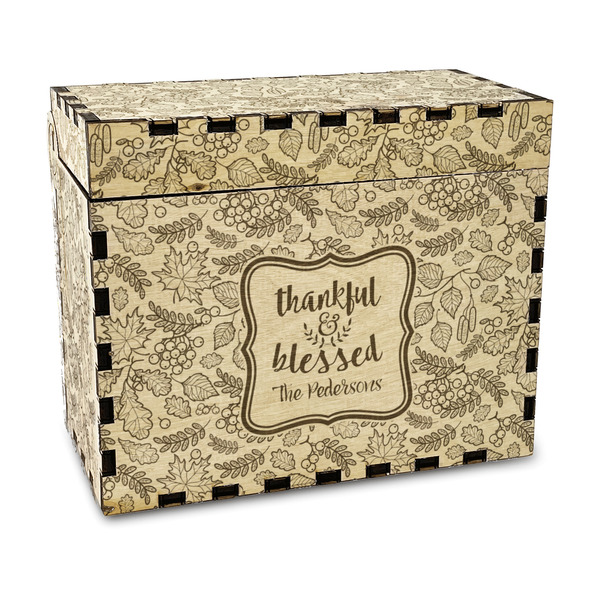 Custom Thankful & Blessed Wood Recipe Box - Laser Engraved (Personalized)