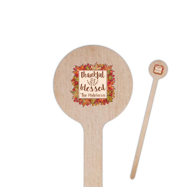 Custom Thankful & Blessed 7.5" Round Wooden Stir Sticks - Single Sided (Personalized)