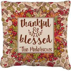 Thankful & Blessed Faux-Linen Throw Pillow 16" (Personalized)
