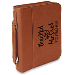Thankful & Blessed Leatherette Bible Cover with Handle & Zipper - Large - Double Sided (Personalized)