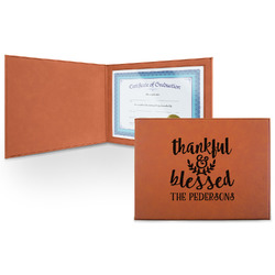 Thankful & Blessed Leatherette Certificate Holder - Front (Personalized)