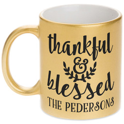 Thankful & Blessed Metallic Gold Mug (Personalized)