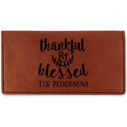 Thankful & Blessed Leatherette Checkbook Holder - Single Sided (Personalized)
