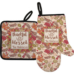 Thankful & Blessed Right Oven Mitt & Pot Holder Set w/ Name or Text