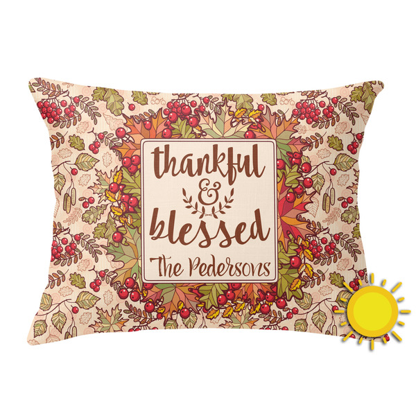 Custom Thankful & Blessed Outdoor Throw Pillow (Rectangular) (Personalized)