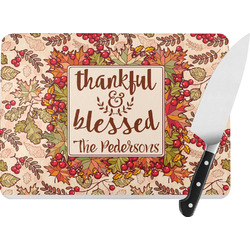 Thankful & Blessed Rectangular Glass Cutting Board - Large - 15.25"x11.25" w/ Name or Text