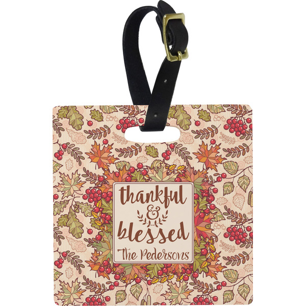 Custom Thankful & Blessed Plastic Luggage Tag - Square w/ Name or Text