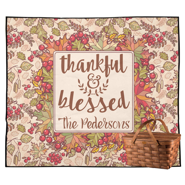 Custom Thankful & Blessed Outdoor Picnic Blanket (Personalized)