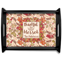 Thankful & Blessed Black Wooden Tray - Large (Personalized)