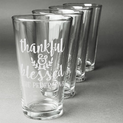 Thankful & Blessed Pint Glasses - Engraved (Set of 4) (Personalized)