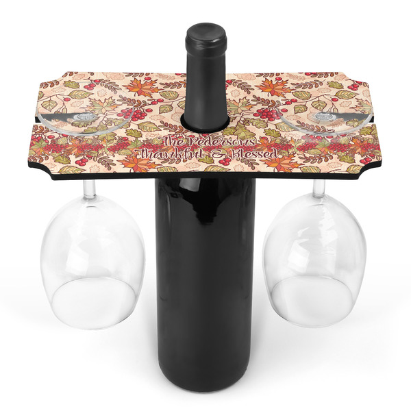 Custom Thankful & Blessed Wine Bottle & Glass Holder (Personalized)