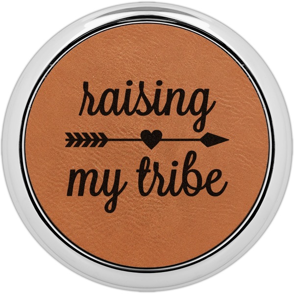 Custom Tribe Quotes Set of 4 Leatherette Round Coasters w/ Silver Edge