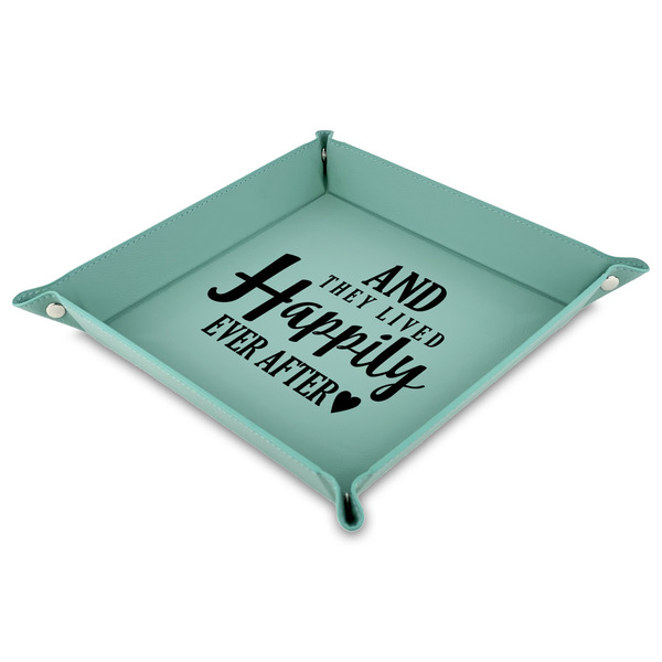 Custom Wedding Quotes and Sayings Faux Leather Dice Tray - 9" x 9"  - Teal