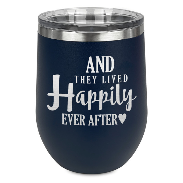 Custom Wedding Quotes and Sayings Stemless Stainless Steel Wine Tumbler - Navy - Double Sided