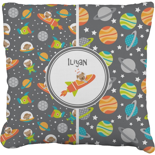 Custom Space Explorer Faux-Linen Throw Pillow 16" (Personalized)