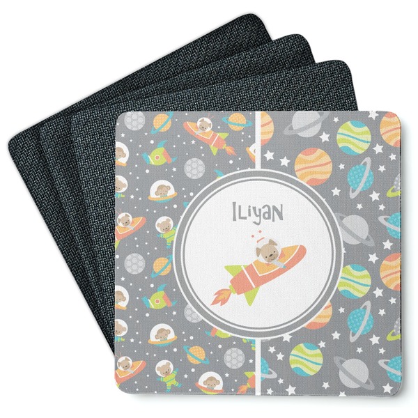 Custom Space Explorer Square Rubber Backed Coasters - Set of 4 (Personalized)