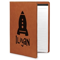 Space Explorer Leatherette Portfolio with Notepad - Large - Double Sided (Personalized)