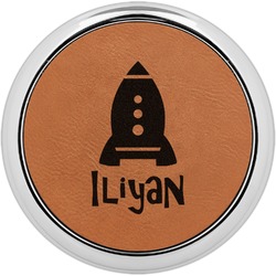 Space Explorer Leatherette Round Coaster w/ Silver Edge - Single or Set (Personalized)