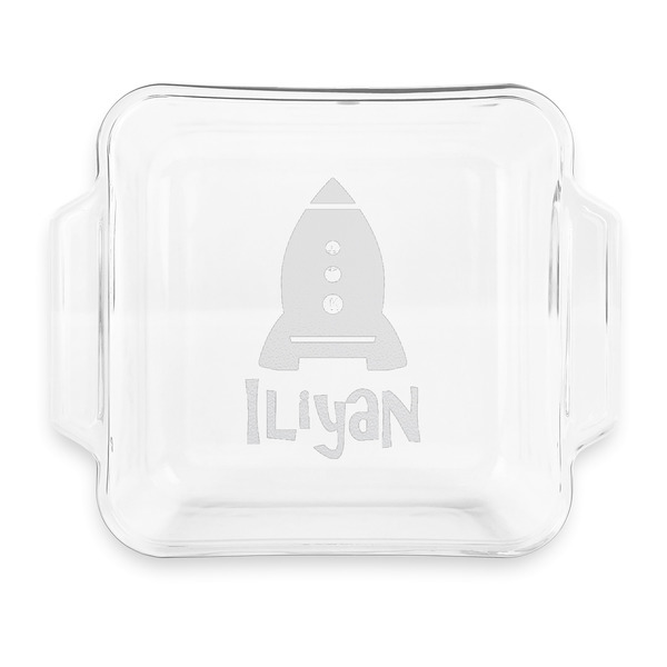 Custom Space Explorer Glass Cake Dish - 8in x 8in (Personalized)