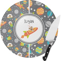 Space Explorer Round Glass Cutting Board (Personalized)