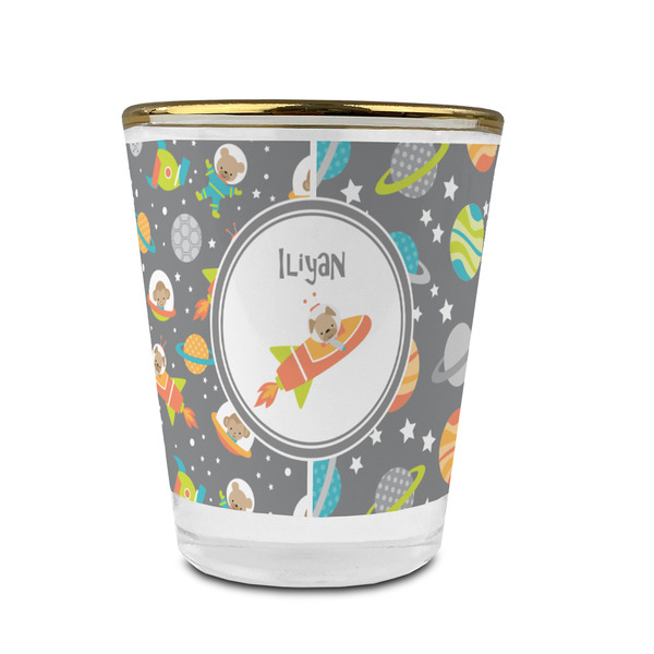 Custom Space Explorer Glass Shot Glass - 1.5 oz - with Gold Rim - Single (Personalized)