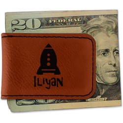 Space Explorer Leatherette Magnetic Money Clip - Single Sided (Personalized)