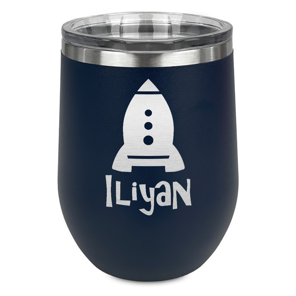 Custom Space Explorer Stemless Stainless Steel Wine Tumbler - Navy - Double Sided (Personalized)