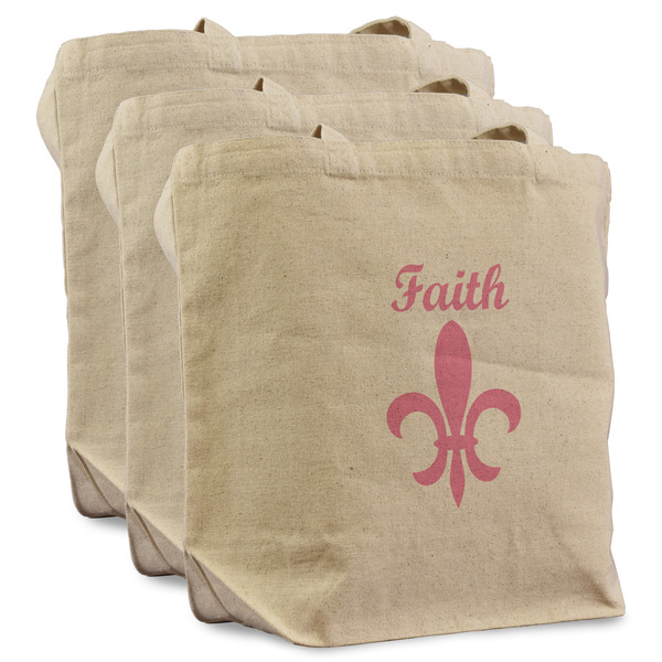 Custom Fleur De Lis Reusable Cotton Grocery Bags - Set of 3 (Personalized)