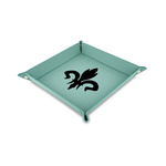 Fleur De Lis Faux Leather Dice Tray - 6" x 6" - Teal