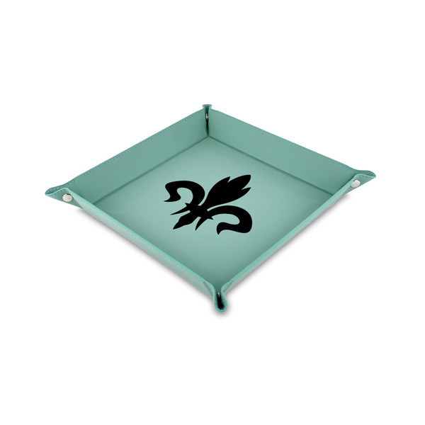 Custom Fleur De Lis Faux Leather Dice Tray - 6" x 6" - Teal