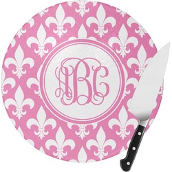 Fleur De Lis Round Glass Cutting Board - Small (Personalized)