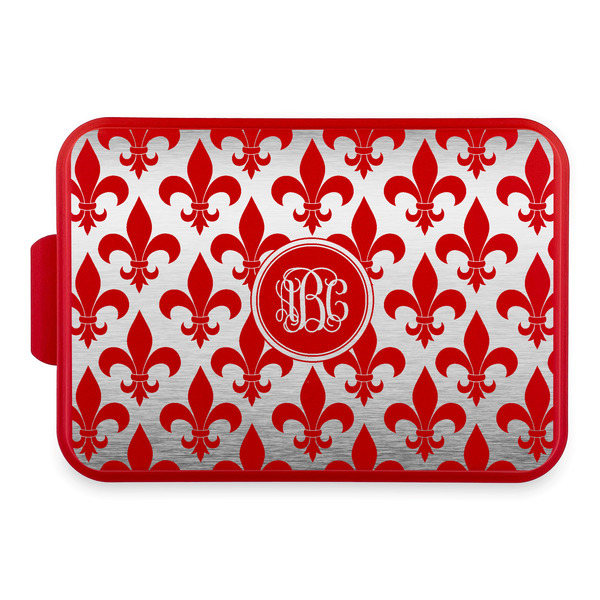 Custom Fleur De Lis Aluminum Baking Pan with Red Lid (Personalized)