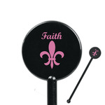 Fleur De Lis 5.5" Round Plastic Stir Sticks - Black - Double Sided (Personalized)