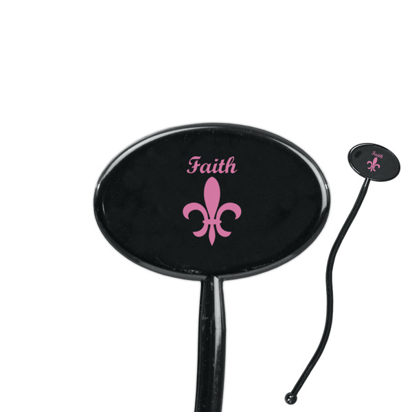 Custom Fleur De Lis 7" Oval Plastic Stir Sticks - Black - Double Sided (Personalized)