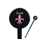 Fleur De Lis 7" Round Plastic Stir Sticks - Black - Double Sided (Personalized)