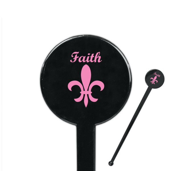 Custom Fleur De Lis 7" Round Plastic Stir Sticks - Black - Double Sided (Personalized)