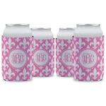 Fleur De Lis Can Cooler (12 oz) - Set of 4 w/ Monogram