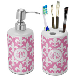 Fleur De Lis Ceramic Bathroom Accessories Set (Personalized)
