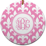 Fleur De Lis Round Ceramic Ornament w/ Monogram