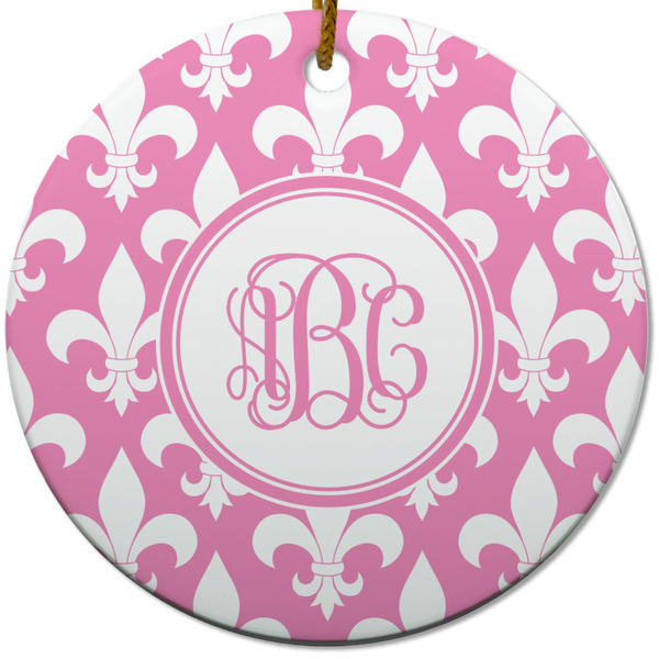 Custom Fleur De Lis Round Ceramic Ornament w/ Monogram