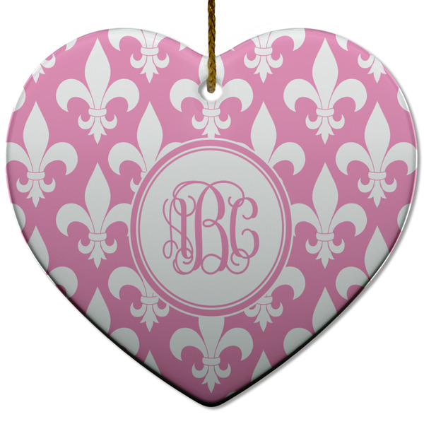 Custom Fleur De Lis Heart Ceramic Ornament w/ Monogram