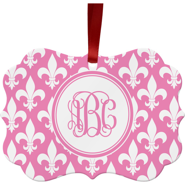 Custom Fleur De Lis Metal Frame Ornament - Double Sided w/ Monogram