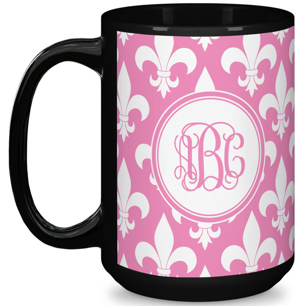 Custom Fleur De Lis 15 Oz Coffee Mug - Black (Personalized)