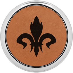 Fleur De Lis Set of 4 Leatherette Round Coasters w/ Silver Edge