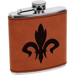 Fleur De Lis Leatherette Wrapped Stainless Steel Flask