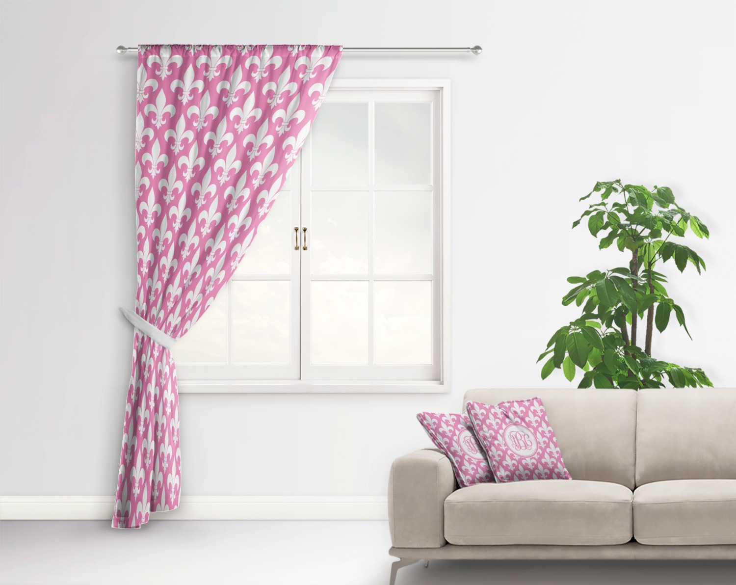Fleur De Lis Curtain With Window And Rod In Room Matching Pillow 